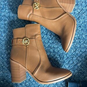 Michael Kors Brown Heeled Boots with Gold Accent
